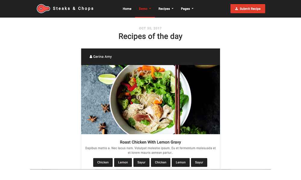 Steaks & Chops - Recipes & Food Blog Template