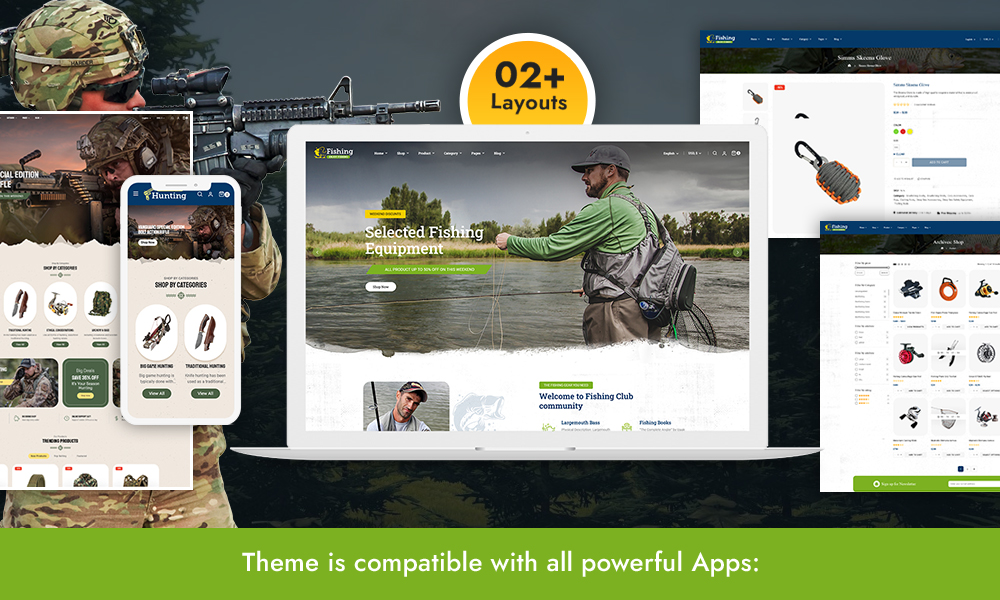 Hunting – Fishing Equipment & Weapon Gadgets Ecommerce Theme