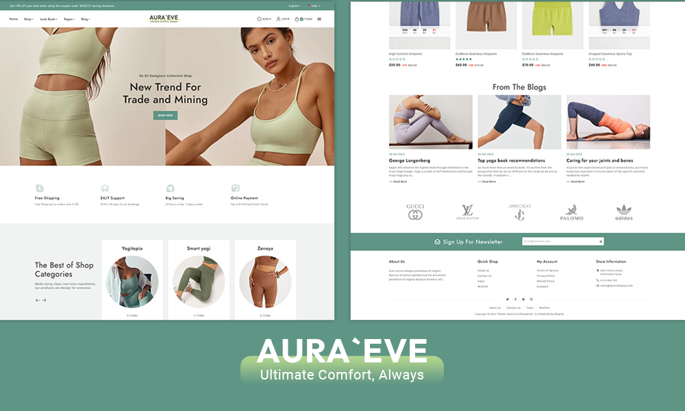 AuraEve – Yoga Wear, Fitness & Sports – Minimal Ecommerce Theme