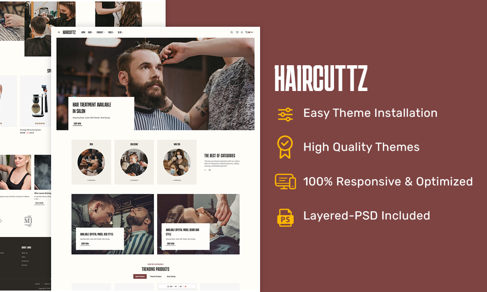 HairCuttz – Barber Shop & Hair Beauty Saloon – Ecommerce Theme