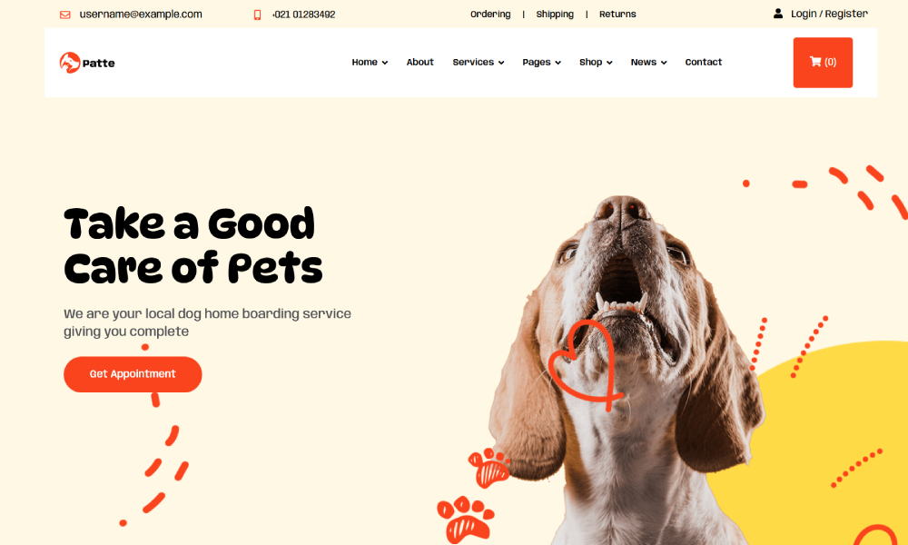 Patte Pet Care Services & Veterinary Shop Joomla 5 Template Payo Themes