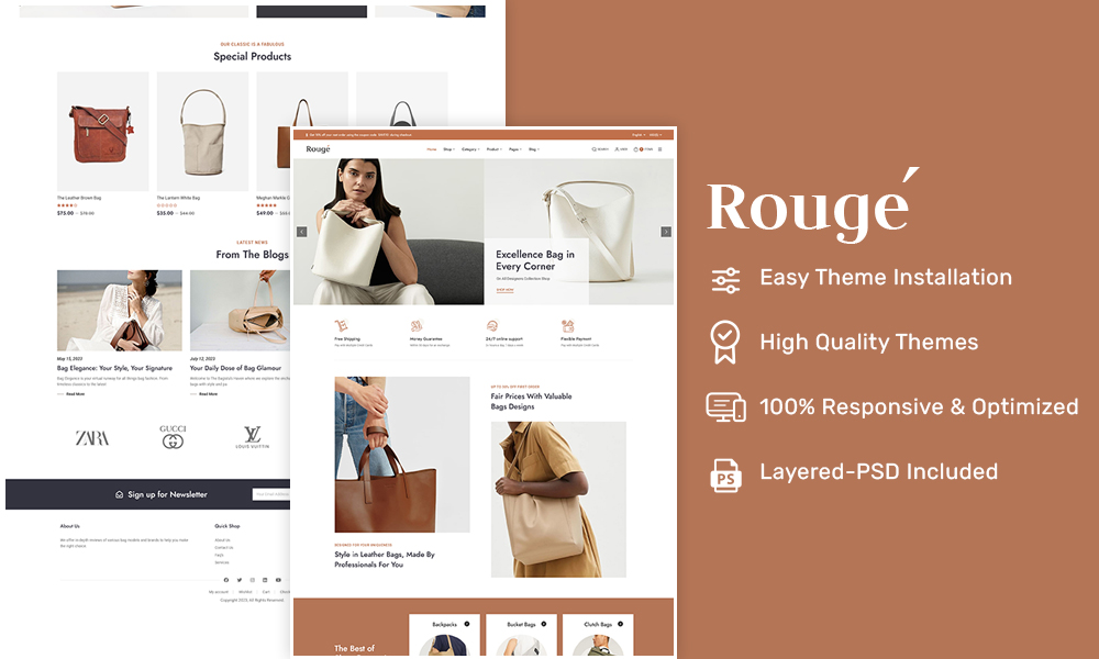 Rouge – Luxury Fashion Leather Bags – Ecommerce Responsive Theme