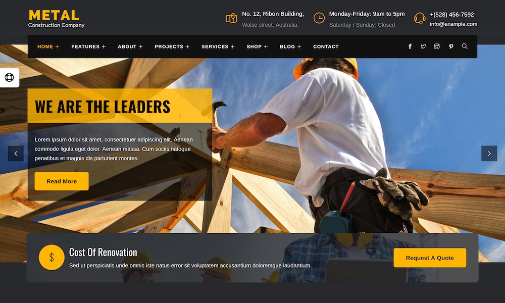 Metal - Mobile Friendly Building & Construction Business HTML Template